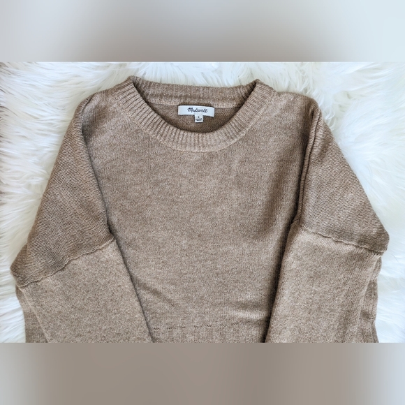 NWOT Madewell camel drop shoulder oversized boxy wide sleeve ribbed knit cuffs - Picture 7 of 14